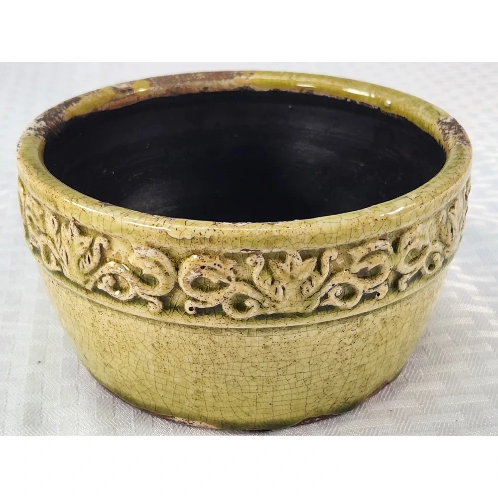 Vintage Green Pottery Embossed Design Includes Potpouri Accents